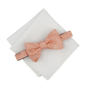 Bar III Men Floral Bow Tie & Solid Pocket Square Set Melon